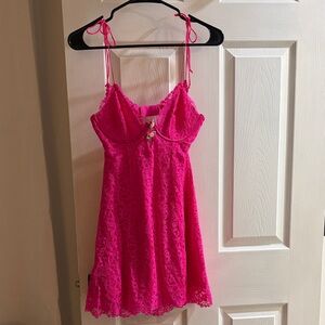 For Love And Lemons Hot Pink Lace Chemise